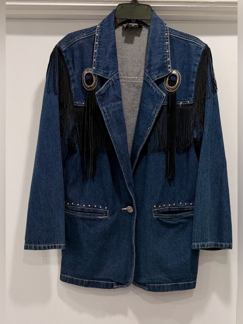Vintage Next Move Western Fringe Denim Jacket.